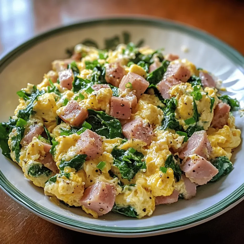 Cheesy Ham and Spinach Scramble